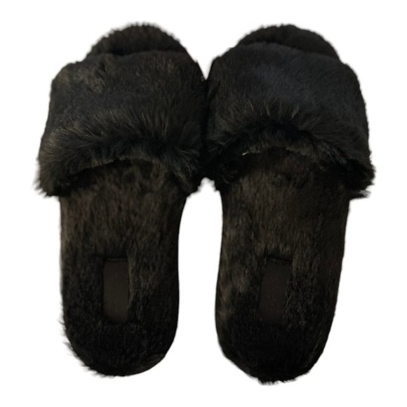 VS PINK Faux Fur Slippers color Black size Small - Picture 2 of 5